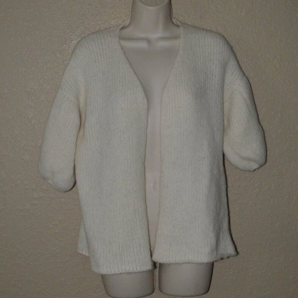 NWOT XS Louiza Babouryan Ivory Cashmere Open Front Puff Sleeve Cardigan Sweater